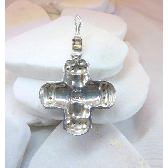 VTG Sterling Silver Real Marcasite Cross Oxidized Pendant Lock Bail - Picture 5 of 9